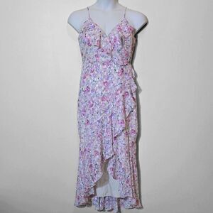 Express Floral Ruffle Maxi Dress Medium Romantic High Low Feminine Faux Wrap